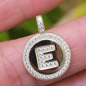 Gorgeous solid 925 sterling silver gold vermeil inital letter E with CZ necklace